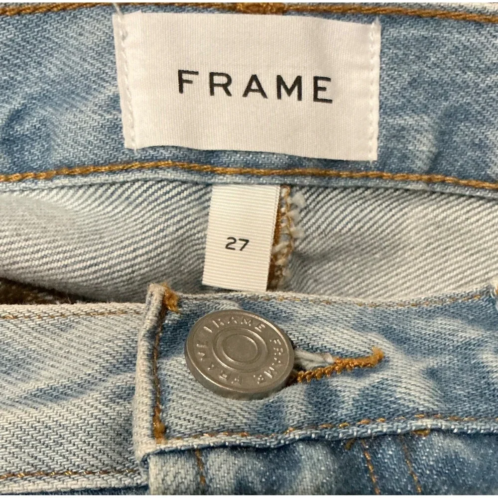 FRAME Le High N Tight Denim Mini Skirt Legacy‎ Baines Distressed Light Wash 27